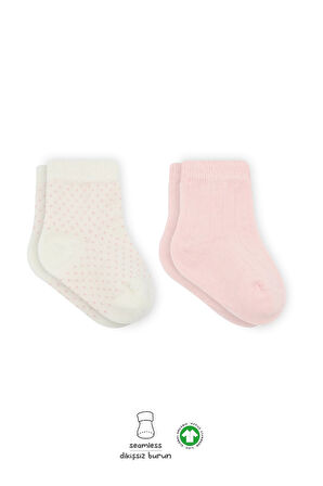 Bistyle Puan Derby Penye Soket Çorap 2'Li BS10103 Pembe Ekru