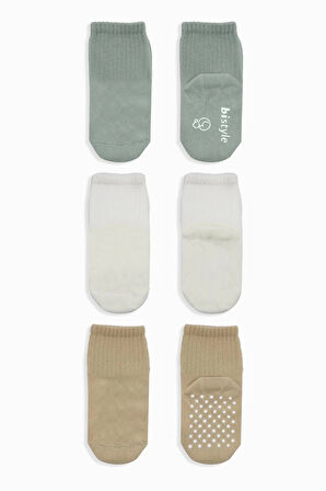 Bistyle Basic Kaymaz Penye Soket Çorap 3'lü Bs10107 Nil Ekru Bej