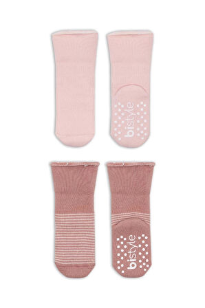 Bistyle Çemberli Kaymaz Havlu Soket Çorap 2'Li BS10503 Pudra Pembe