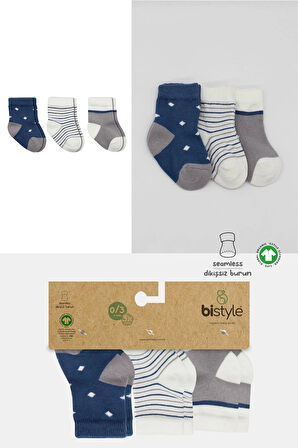 Bistyle 3'lü Penye Erkek Soket Çorap Bs10111 İndigo
