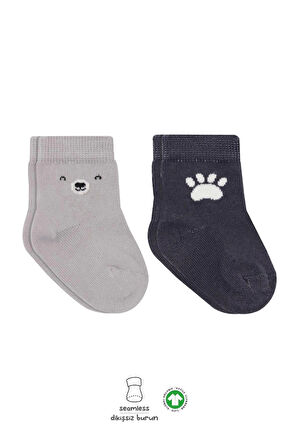 Bistyle Bear Penye Soket Çorap 2'Li BS10116 Gri