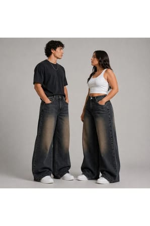 ESKİTME FÜME YIKAMALI UNİSEX BÜYÜK BEDEN BAGGY JEAN PANTOLON