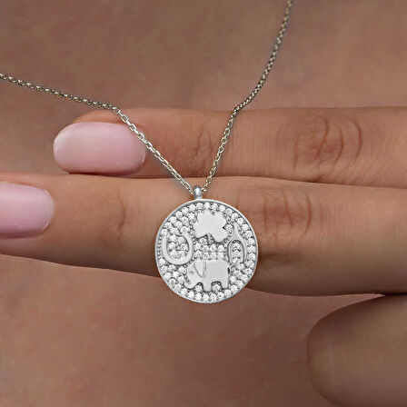 925 Ayar Gümüş Fil Motifli Şans Kadın Kolye