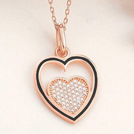 925 Ayar Gümüş Rose Kalp Kadın Kolye