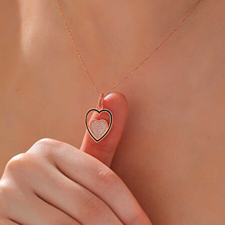 925 Ayar Gümüş Rose Kalp Kadın Kolye