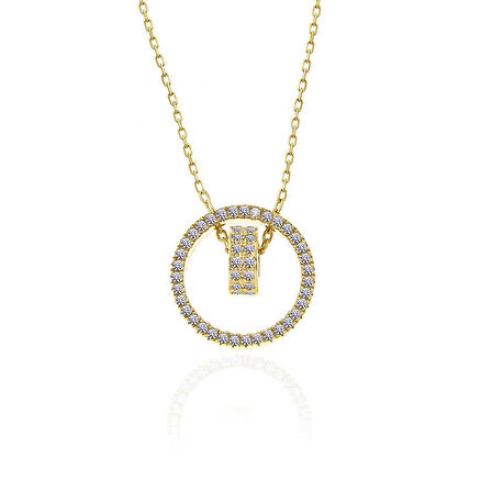 925 Ayar Gümüş Gold İç İçe Geçmiş Halka Kadın Kolye