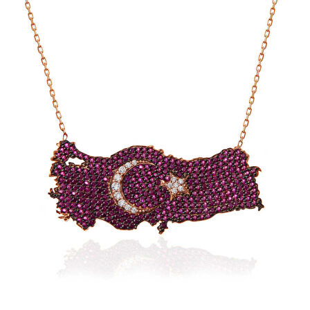 925 Ayar Gümüş Rose Ay Yıldız Türkiye Haritası Kadın Kolye