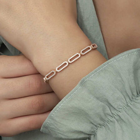 925 Ayar Gümüş Rose Oval Taşlı Bileklik