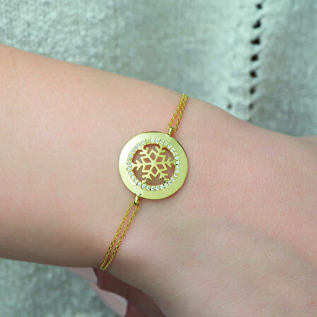 925 Ayar Gümüş Gold Kar Tanesi Bileklik