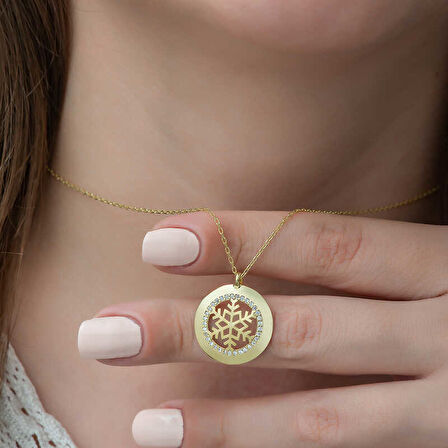 925 Ayar Gümüş Gold Kar Tanesi Kadın Gümüş Kolye