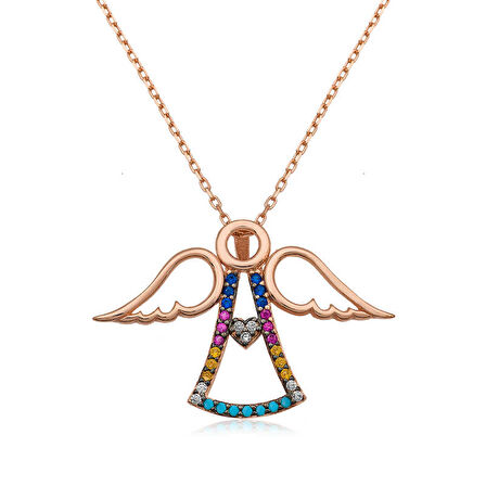 925 Ayar Gümüş Kalpli Melek Kadın Gümüş Kolye