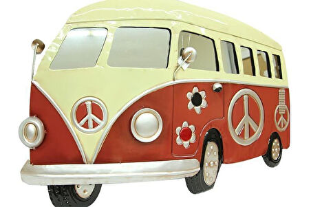 Minibüs Pano Kırmızı Vintage Dekoratif Ev Ofis Hediyelik