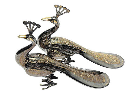 Tavuskuşu 2'li Set Biblo Pirinç Dekoratif Hediyelik