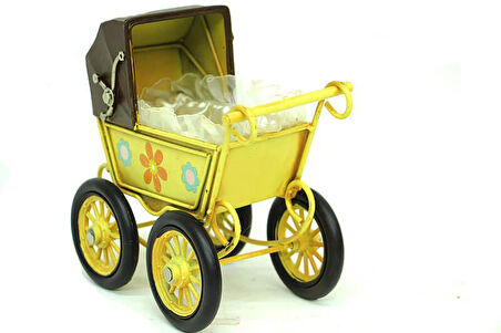 Dekoratif Metal Bebek Arabası Biblo Vintage Hediyelik
