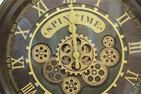 Yuvarlak Spintime Yeşiloksit Çarklı Metal Duvar Saati Hediyelik
