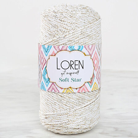 Loren Soft Star Makrome İpi Sarı Simli Krem RM103