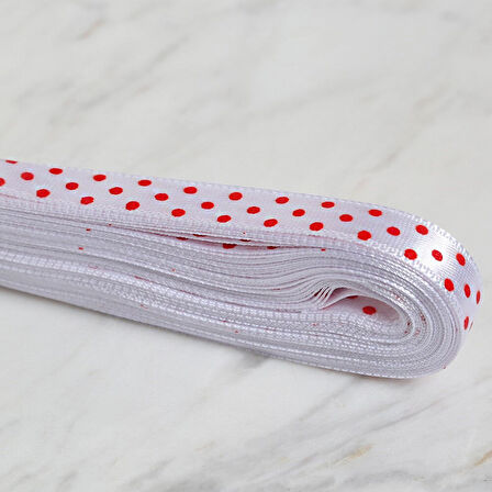 Loren Crafts 1cm 10 mt Beyaz Saten Puantiyeli Kurd