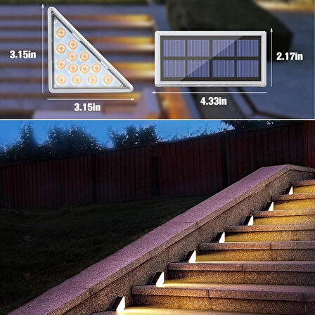 By Nevser® 8 Adet Üçgen  Güneş Enerjisi ile Şarj Olan Dış Mekan Solar Basamak Köşe Lambası