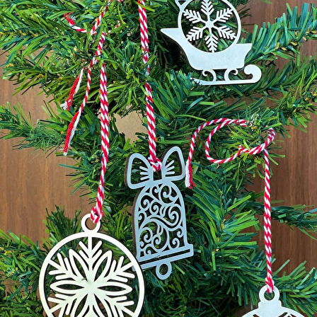 By Nevser® 10 Parça Kırmızı Beyaz İpli Karışık Model Ahşap Yılbaşı Ağaç Süsü