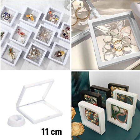 By Nevser® 11x11cm Standlı 3D Takı Ziynet Hatıra Koleksiyon Saklama Kutusu Şeffaf Film Çerçevesi