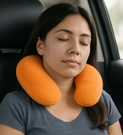 Peluş U Tipi Boyun Yastığı Yumuşak ve Ergonomik Seyahat Konforu