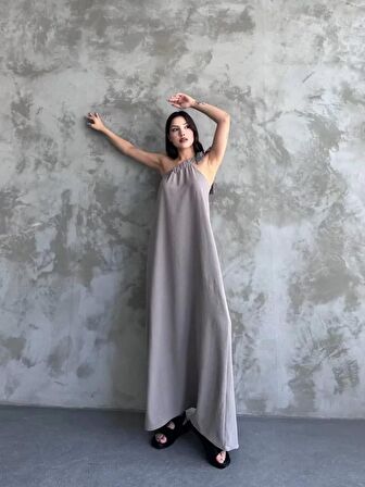 Buyers Butik Uzun Elbise - Gri