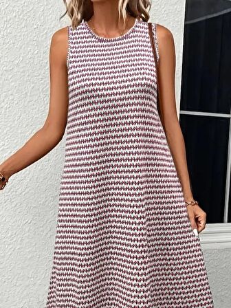 Buyers Butik Kadın Bisiklet Yaka Desenli Sandy Midi Elbise