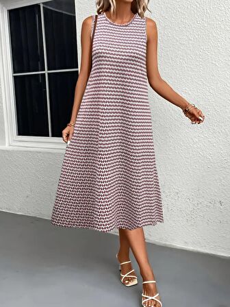 Buyers Butik Kadın Bisiklet Yaka Desenli Sandy Midi Elbise