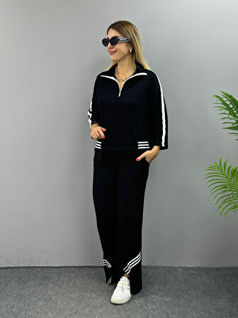 Buyers Butik Kadın Polo Yaka Paça Yırtmaçlı Ribanalı İkili Takım