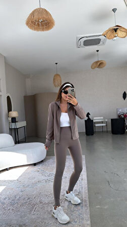 Buyers Butik Kadın Uzun Kol Fermuar Detay Ceket Ve Yüksek Bel Toparlayıcı Tayt Ikili Takım