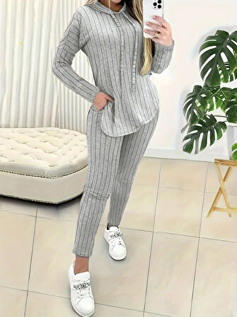 Buyers Butik Kadın Uzun Kollu şardonlu Kaşkorse Kapüşonlu Ikili Takım