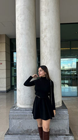 Buyers Butik Kadın Uzun Kollu Balıkçı Yaka Salaş Kusa Akrilik Elbise