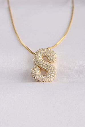 Buyers Butik 316L Çelik Zincirli Zirkon Taşlı S Harfli Gold Renk Bubble Kolye