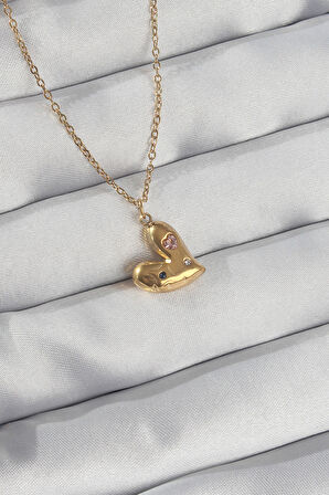 Buyers Butik 316L Çelik Zincir Gold Renk Renkli Zirkon Taşlı Kalp Kolye
