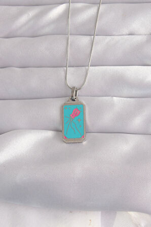 Buyers Butik 316L Çelik Gümüş Renk Mavi Mineli Tarot Kolye