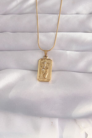 Buyers Butik 316L Çelik Gold Renk Zirkon Taşlı El Figür Vintage Kolye