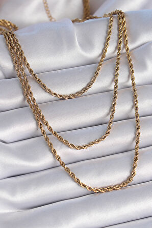 Buyers Butik 316L Çelik Gold Renk 3'lü Burgu Zincir Model Kadın Kolye
