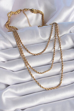 Buyers Butik 316L Çelik Gold Renk 3'lü Burgu Zincir Model Kadın Kolye