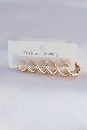 Buyers Butik Pirinç Gold Renk Oval Küpe Seti