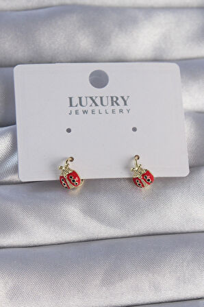 Buyers Butik Pirinç Gold Renk Minimal Mineli Uğur Böceği Küpe