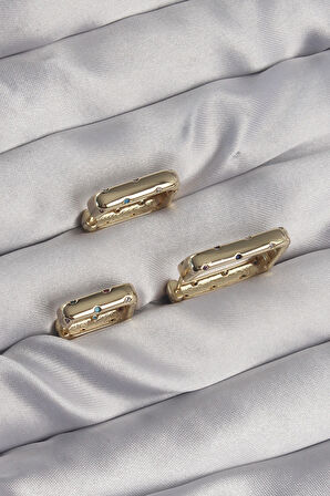 Buyers Butik Pirinç Gold Renk Renkli Zirkon Taşlı Kare Model Küpe Seti