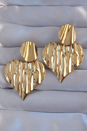 Buyers Butik 316L Çelik Gold Renk Ezme Kalp Küpe