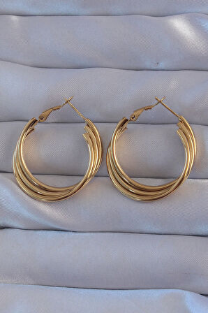 Buyers Butik 316L Çelik Gold Renk Kıvrımlı Oval Küpe