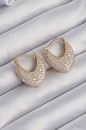Buyers Butik Pirinç Gold Renk Zirkon Taşlı Badem Model Küpe