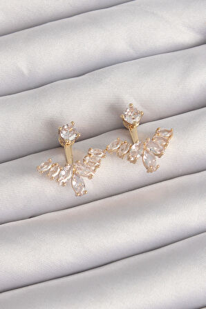 Buyers Butik Pirinç Gold Renk Zirkon Taşlı V Model Küpe