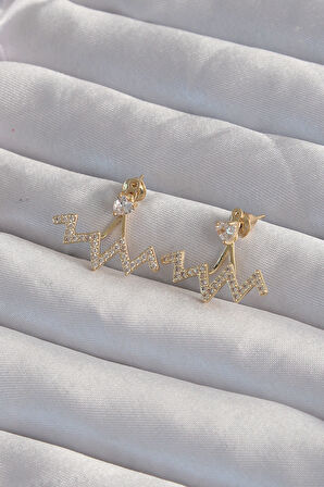 Buyers Butik Pirinç Gold Renk Zirkon Taşlı Zikzak Küpe