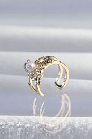 Buyers Butik Pirinç Gold Renk İncili Ahtapot Earcuff Küpe