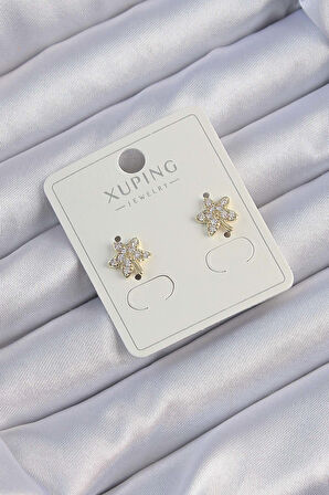 Buyers Butik Xuping Gold Renk Zirkon Taşlı Yaprak Küpe
