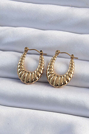 Buyers Butik 316L Çelik Gold Renk Bombeli Baklava Kesim Kadın Küpe