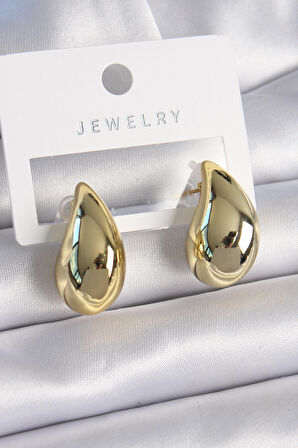 Buyers Butik Pirinç Gold Renk Damla Model Kadın Küpe